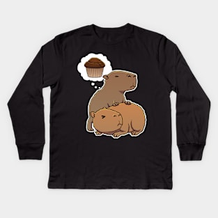 Capybara hungry for Chocolate Muffins Kids Long Sleeve T-Shirt